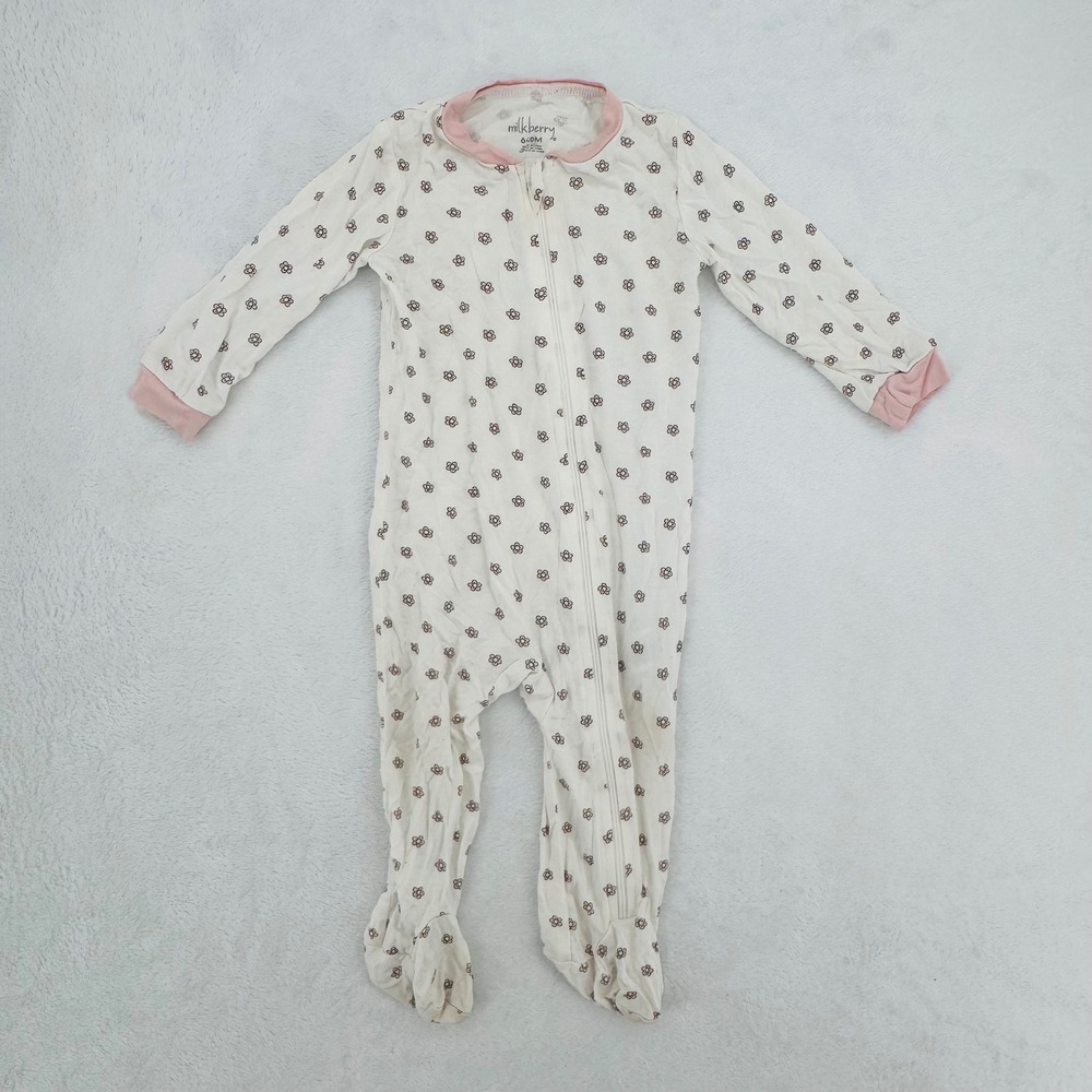 Milkberry Bamboo Floral Footie Sleeper Pajama Outfit Cream & Pink Baby Girl 6-9M